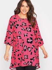 Yours Curve Pink London Hot Animal Flute Sleeve Tunic - Image 1 of 4