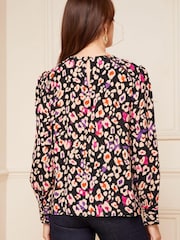 Love & Roses Black Animal Long Sleeve Blouse With Central Pintuck Details - Image 2 of 4