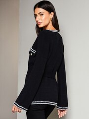 Lipsy Black Long Sleeve V Neck Belted Trim Detail  Cardigan - Image 2 of 4