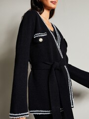Lipsy Black Long Sleeve V Neck Belted Trim Detail  Cardigan - Image 4 of 4