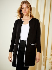 Friends Like These Black/White Longline Mock Collar Coatigan - Image 1 of 4