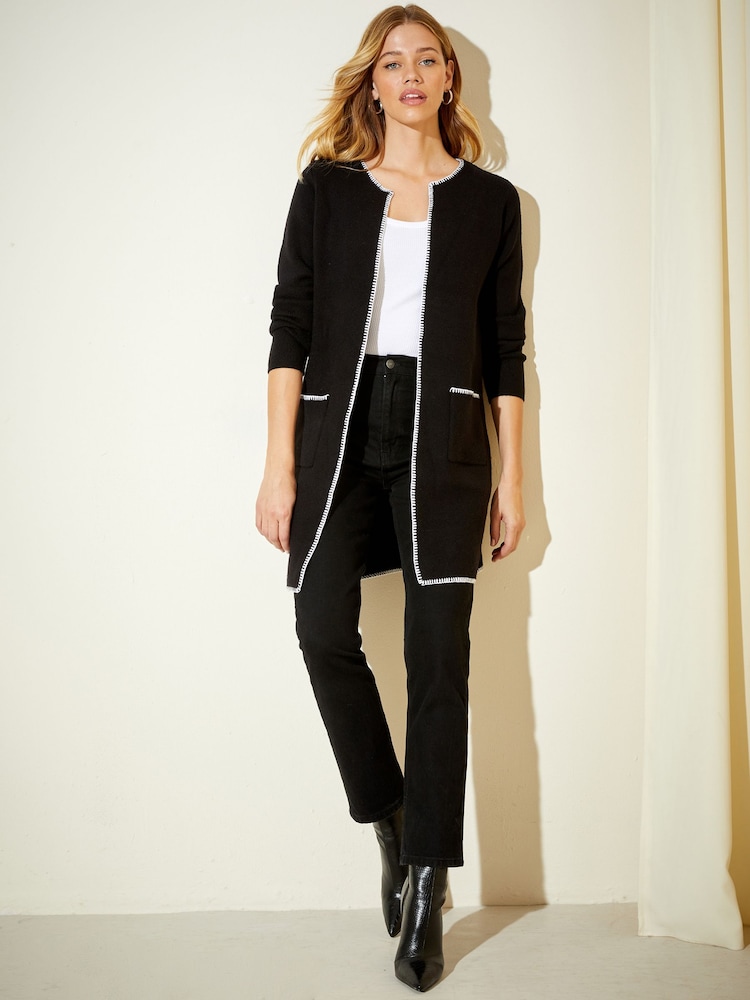 Friends Like These Black/White Longline Mock Collar Coatigan - Image 2 of 4