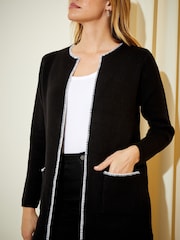 Friends Like These Black/White Longline Mock Collar Coatigan - Image 3 of 4