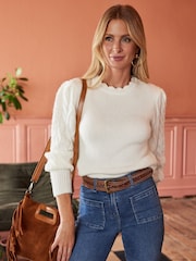 Friends Like These Cream Cable Knit Long Sleeve High Neck Jumper - Image 4 of 4