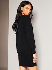 Lipsy Black Cosy Pointelle Crew Neck Knitted Jumper Dress - Image 2 of 4
