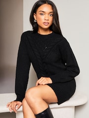 Lipsy Black Cosy Pointelle Crew Neck Knitted Jumper Dress - Image 3 of 4