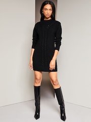 Lipsy Black Cosy Pointelle Crew Neck Knitted Jumper Dress - Image 4 of 4