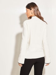 Lipsy Ivory White Whipstitch High Neck Flute Sleeve Knitted Jumper - Image 2 of 4