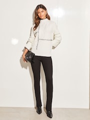 Lipsy Ivory White Whipstitch High Neck Flute Sleeve Knitted Jumper - Image 3 of 4