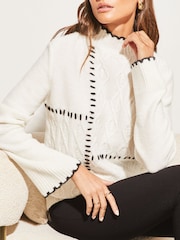 Lipsy Ivory White Whipstitch High Neck Flute Sleeve Knitted Jumper - Image 4 of 4