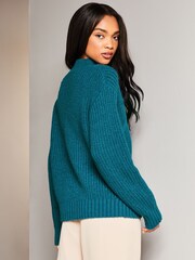 Grün - Lipsy Kuscheliger, gerippter Strickpullover mit Zopfmuster und hohem Kragen - Bild 2 von 4