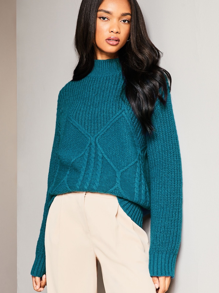 Lipsy Green Cosy High Neck Rib Cable Knitted Jumper - Image 4 of 4 Lipsy Green Cosy High Neck Rib Cable Knitted Jumper - Image 4 of 4
