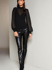 Lipsy Black Sheer Insert High Neck Knitted Jumper - Image 3 of 4