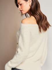 Lipsy Pink1 Cosy Sequin Embellished Off The Shoulder Jumper - Image 2 of 3
