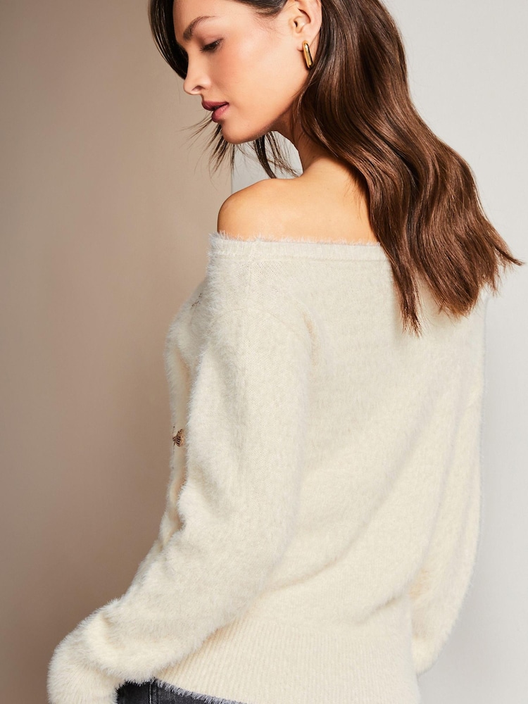 Lipsy Pink1 Cosy Sequin Embellished Off The Shoulder Jumper - Image 2 of 3