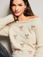 Lipsy Pink1 Cosy Sequin Embellished Off The Shoulder Jumper - Image 3 of 3
