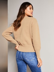 Lipsy Camel Cosy Pointelle Cable Knitted Jumper - Image 2 of 4