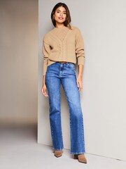 Lipsy Camel Cosy Pointelle Cable Knitted Jumper - Image 3 of 4