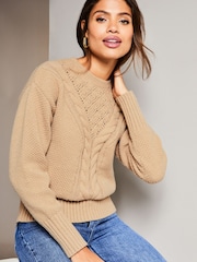 Lipsy Camel Cosy Pointelle Cable Knitted Jumper - Image 4 of 4