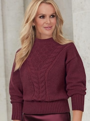 Lipsy Berry Red Cosy Pointelle Cable Knitted Jumper - Image 1 of 4