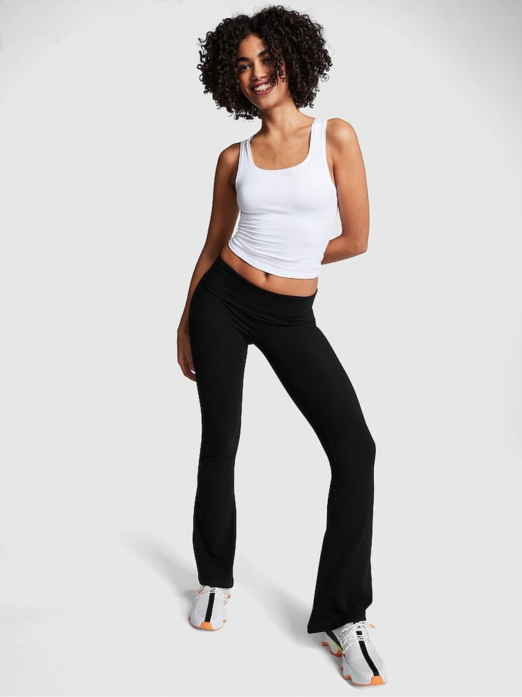 Victoria's Secret PINK Pure Black Shine Cotton Foldover Flare Legging - Image 1 of 4