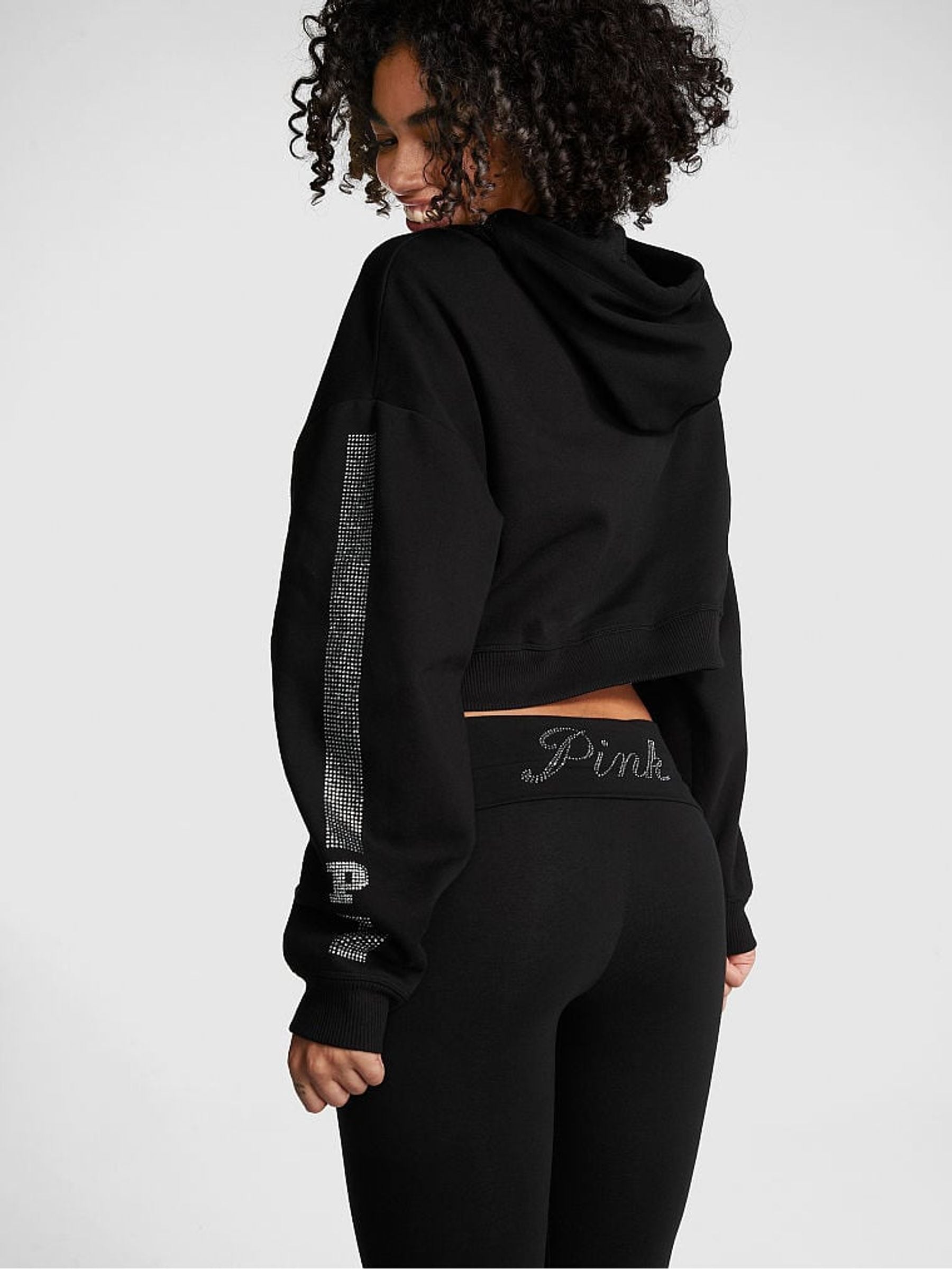 Buy Victoria s Secret PINK Pure Black Shine Cotton Foldover Flare Legging from Next Ireland