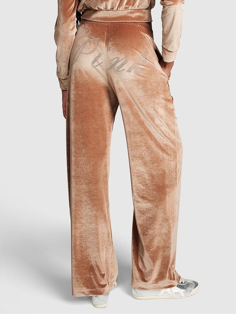 Victoria's Secret PINK Caramel Kiss Brown Velour Wide Leg Logo Jogger - Image 2 of 3