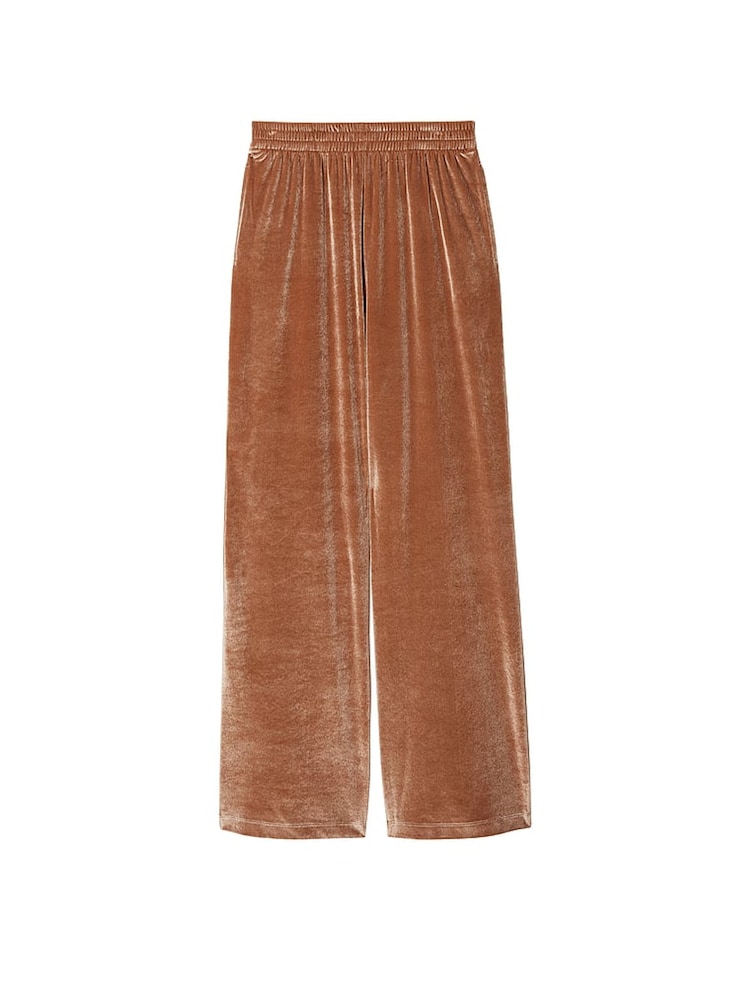 Victoria's Secret PINK Caramel Kiss Brown Velour Wide Leg Logo Jogger - Image 3 of 3