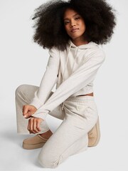 Victoria's Secret PINK Heather Oatmeal Beige Fleece Wide Leg High Waist Jogger - Image 3 of 4