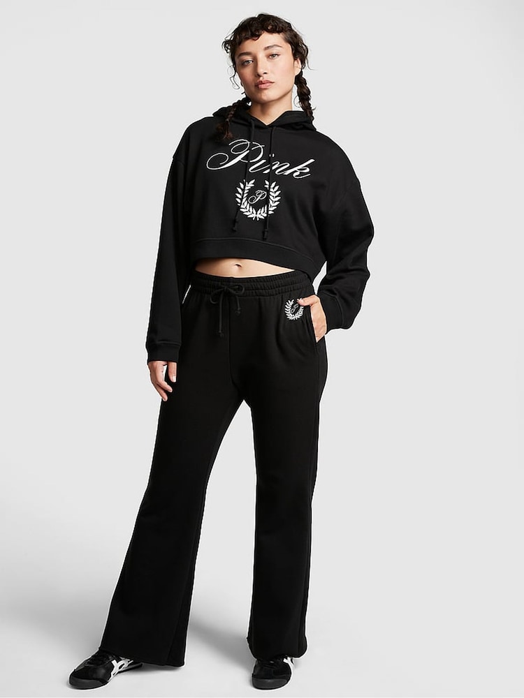 Victoria's Secret PINK Pure Black Fleece Wide Leg High Waist Jogger - Image 1 of 1 Victoria's Secret PINK Pure Black Fleece Wide Leg High Waist Jogger - Image 1 of 1