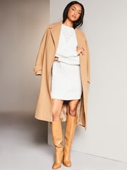 Lipsy Ivory White Petite Cosy Pointelle Crew Neck Knitted Jumper Dress - Image 3 of 4