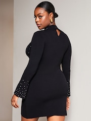 Lipsy Black Curve Long Sleeve Ombre Hot Fix Knitted Dress - Image 2 of 4