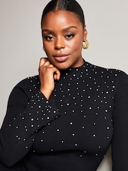 Lipsy Black Curve Long Sleeve Ombre Hot Fix Knitted Dress - Image 4 of 4