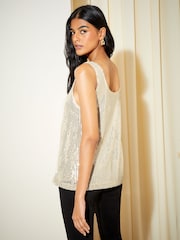 Friends Like These Gold Sleeveless Christmas Sequin Scoop Neck Vest Top - Image 4 of 4