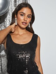 Friends Like These Black Sleeveless Christmas Sequin Scoop Neck Vest Top - Image 4 of 4