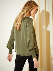 Friends Like These Khaki Green Tie Neck Long Sleeve Blouse - Image 4 of 4