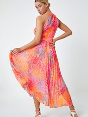 Dusk Pink & Orange Multi Spot Print Pleated Halter Neck Dress - Image 3 of 5