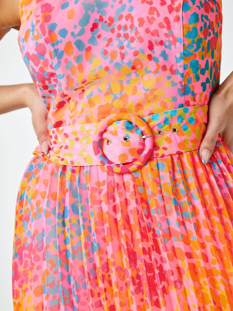 Dusk Pink & Orange Multi Spot Print Pleated Halter Neck Dress - Image 5 of 5