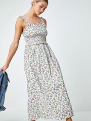 Dusk White Multi Floral Print Shirred Stretch Maxi Dress - Image 2 of 5
