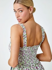 Dusk White Multi Floral Print Shirred Stretch Maxi Dress - Image 5 of 5