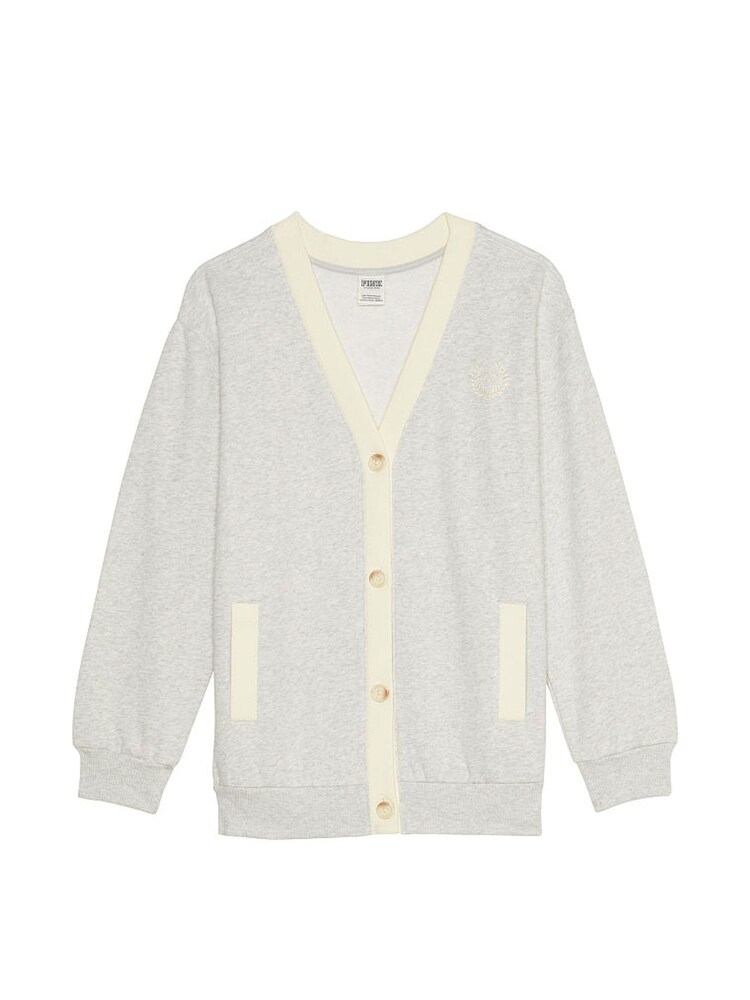 Victoria's Secret PINK Heather Grey Elevated Fleece Boyfriend Cardigan - Image 4 of 4