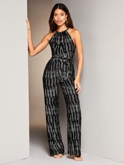 Lipsy Black Metallic Halter Neck Jumpsuit - Image 1 of 4