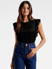 Forever New Black Lianna Lace Pintuck Top - Image 1 of 5