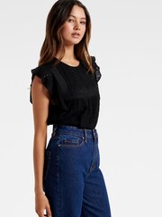 Forever New Black Lianna Lace Pintuck Top - Image 3 of 5