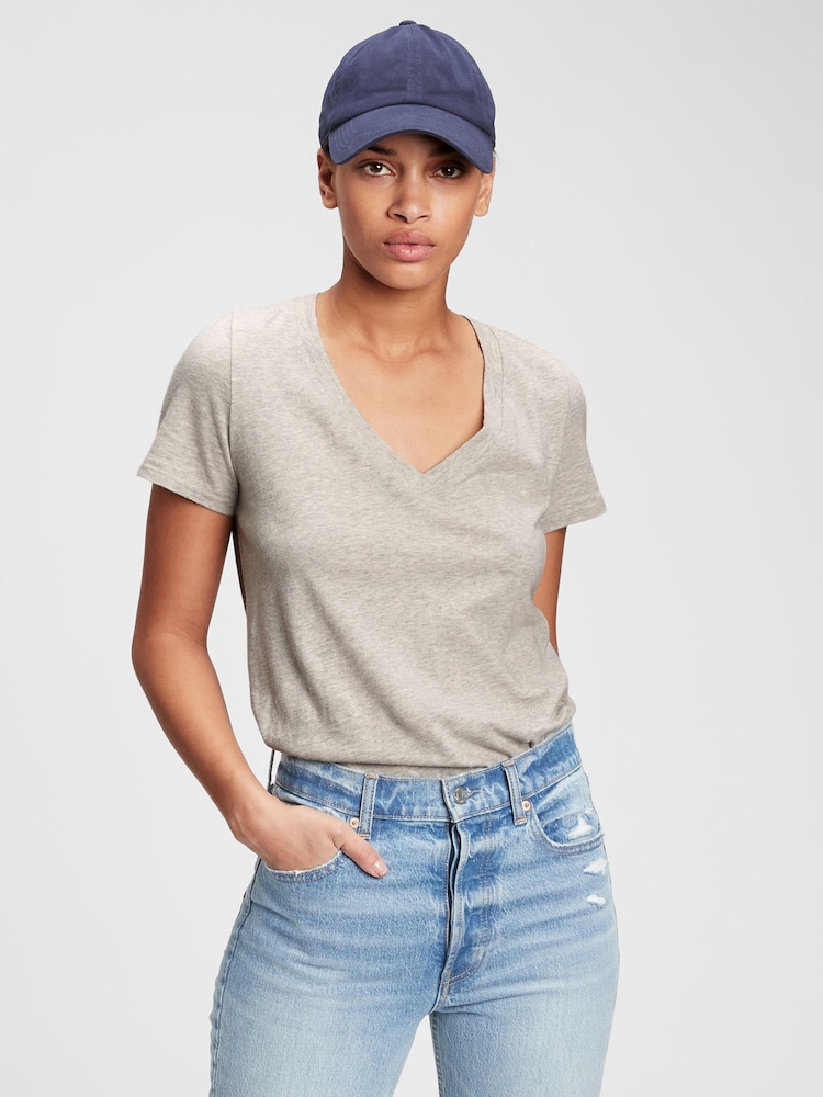 Gap Grey Vintage V Neck Short Sleeve T-Shirt - Image 1 of 4 Gap Grey Vintage V Neck Short Sleeve T-Shirt - Image 1 of 4