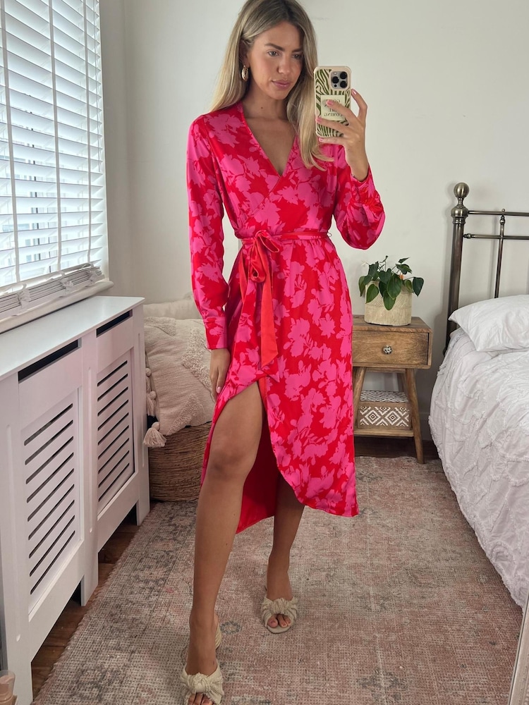 Розовый/красный - Двустороннее платье миди 2 в 1 с запахом Style Cheat Fergie - Image 5 of 5