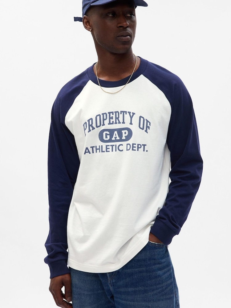 Gap White Athletic Logo Long Sleeve T-Shirt - Image 1 of 1
