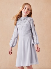 Lipsy Grey Long Sleeve Sequin Occasion Dress - Image 1 of 4