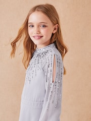 Lipsy Grey Long Sleeve Sequin Occasion Dress - Image 3 of 4