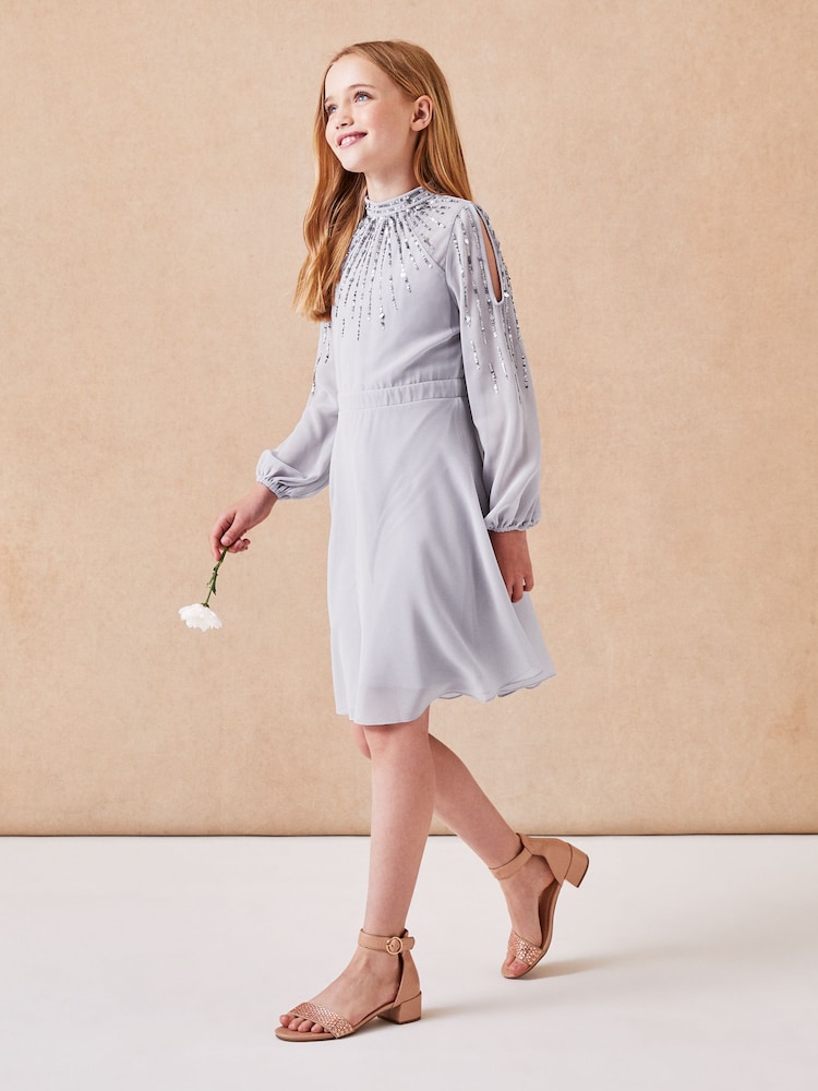 Lipsy Grey Long Sleeve Sequin Occasion Dress - Image 4 of 4 Lipsy Grey Long Sleeve Sequin Occasion Dress - Image 4 of 4